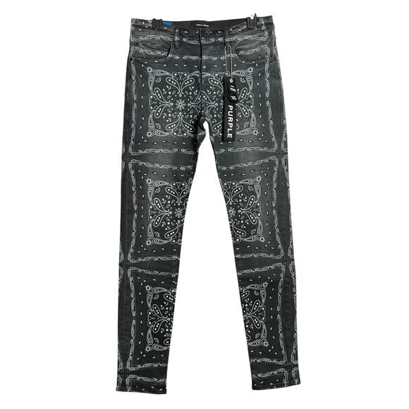 NEW Purple P001 Vintage Warped Bandana Skinny Jeans SIZE 32 Black Low Rise NWT - Picture 1 of 16